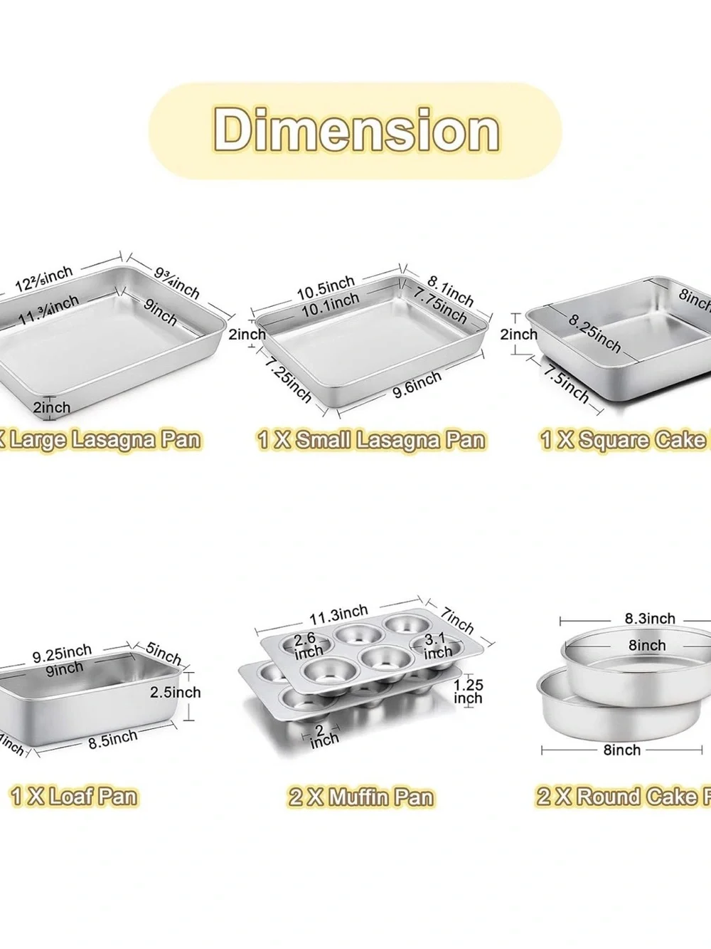 BRAND NEW TeamFar Stainless Steel Bakeware Set of 8 pieces